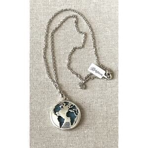 BRIGHTON Halo ODYSSEY WORLD NECKLACE & POUCH Map Earth Silver Blue Water NWT
